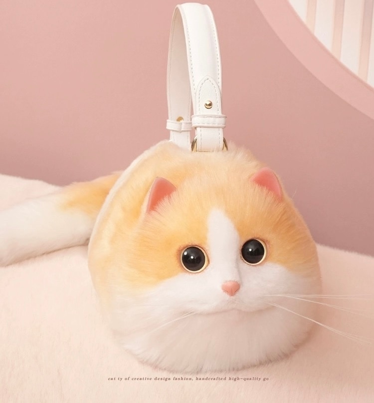 イエロー+ホワイトが可愛い！猫のぬいぐるみ ハンドバッグ 手作り!! ご注文後お作りします ショルダーバッグ 本物そっくり