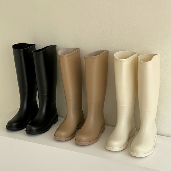 ロングブーツ レインブーツ PVC レディース 黒 ベージュ アイボリー 雨具 靴