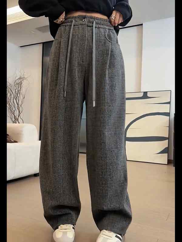 レディース ファッション オシャレ カワイイ シンプル 人カワイイ きいサイズ ダーク グレー ハイウエスト ストレート ワイド レッグ カジュアル パンツ スリム フロア レングス 5,481円