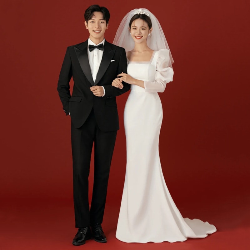 韓国ファッションワンピース レディース 長袖 ウエディングドレス 結婚式 二次会 ロングドレス レースフォーマル 人気 体型カバー 白 Aライン 披露宴 姫系 ブライダル 花嫁 プリンセス