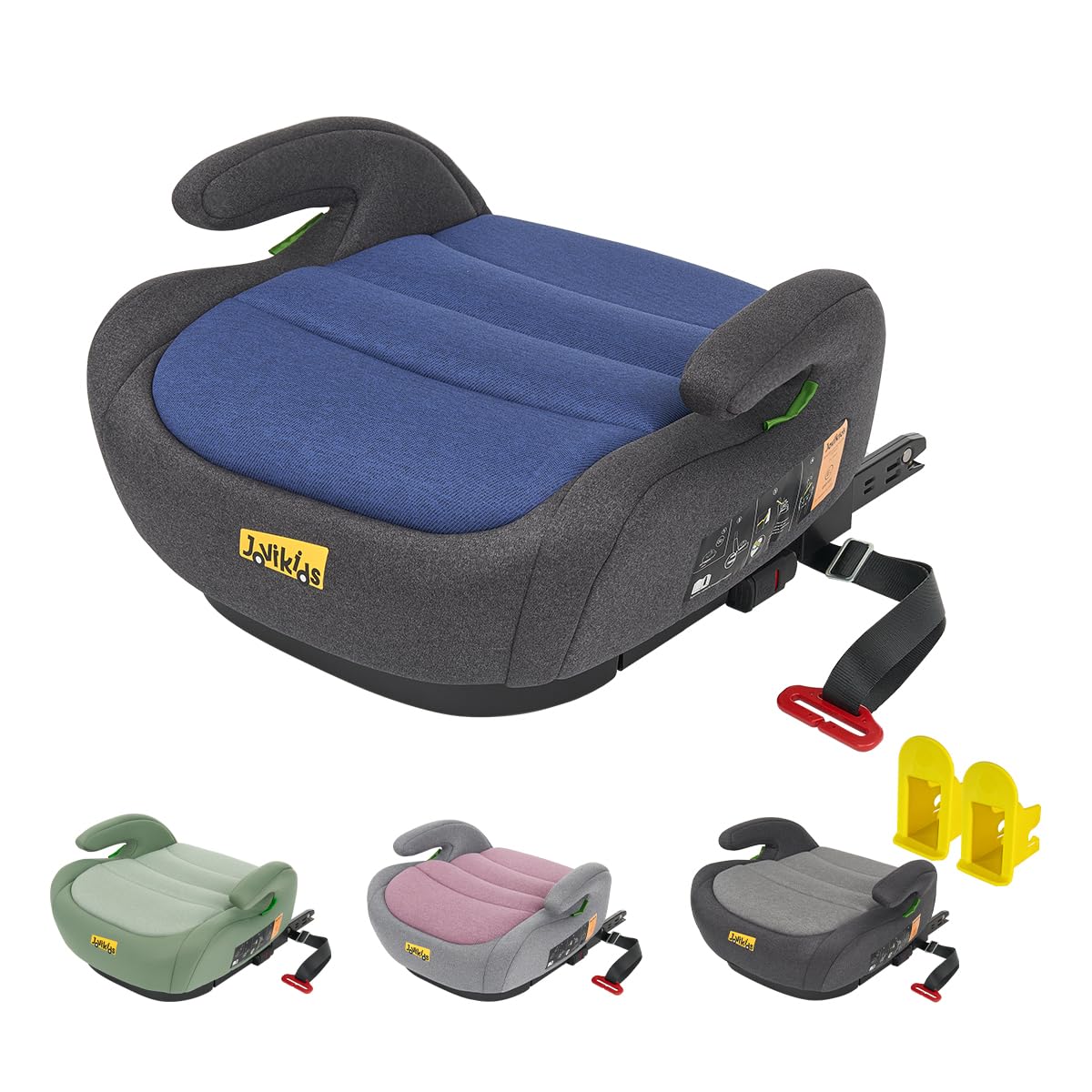 ジュニアシート ISOFIXR129適合 ブースターシート ロングユース極厚クッション幼児用車シートと固定ガイド キャップとシートベルトクリップ125~150cm (ブルー 41962