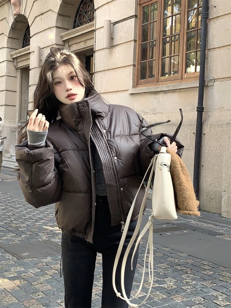 ふっくら中綿 あたたかい 冬 防寒あったか暖かいかわいい ブルゾン厚手アウターBF風スタンドハイネック無地羽織る ファッション系大人ゆったりカジュアルストリート にサイズ丈シルエット秋レディース黑白