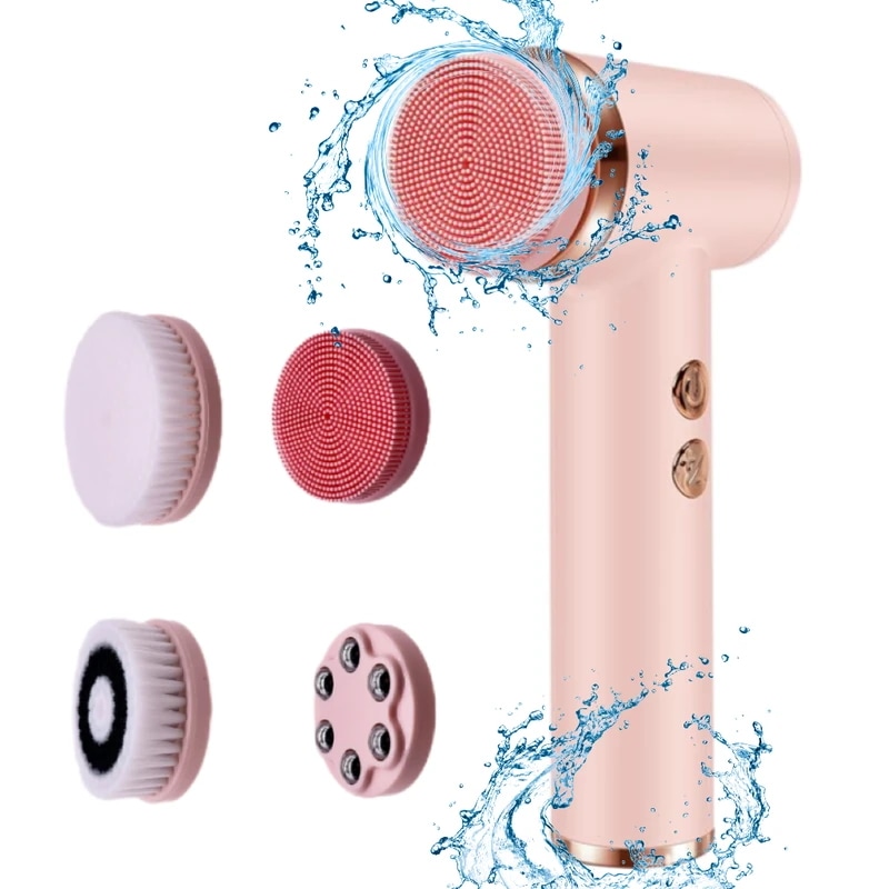 電動洗顔ブラシ 4-in-1 防水回転ソフトシリコンマッサージャー 深い毛穴クリーナー 充電式美容ツール