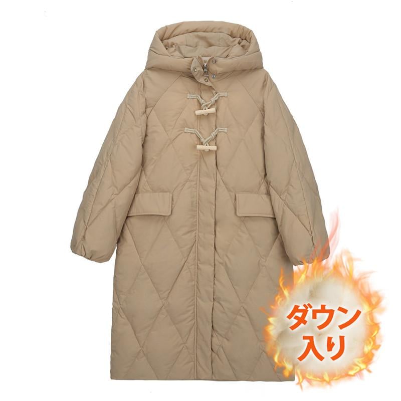 ダウンコートレディース冬服ロング丈フード付きジップアップ無地秋冬ダウンジャケット厚膝丈ゆったり暖かい保温防寒羽織りアウター軽量