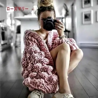 ニットカーディガン 新型粗毛糸のり風ニットセーターセーターカーディガンコート セーターコート Colors ローズマリー全 -Q3258-12024 ニットセーター 6 大人気