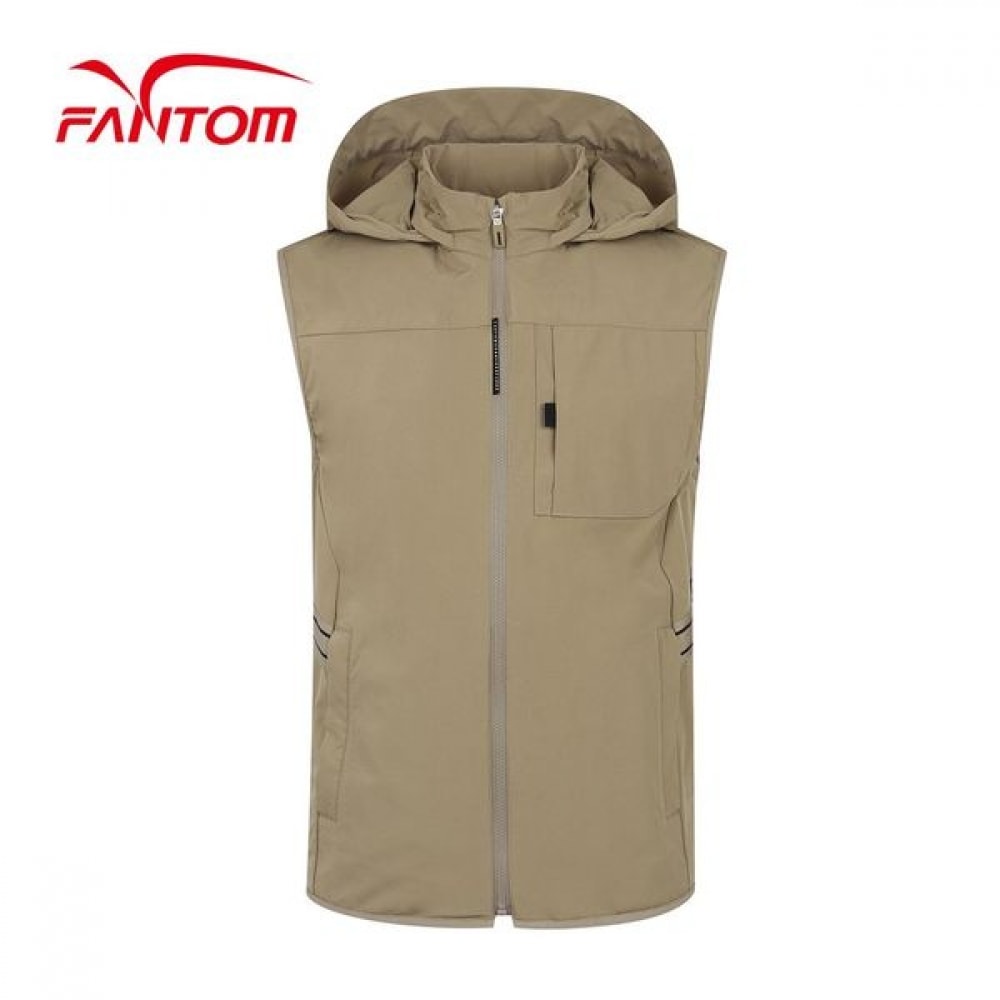 [Phantom] メンズフード付き取り外し可能なロゴテープジャンパーベスト