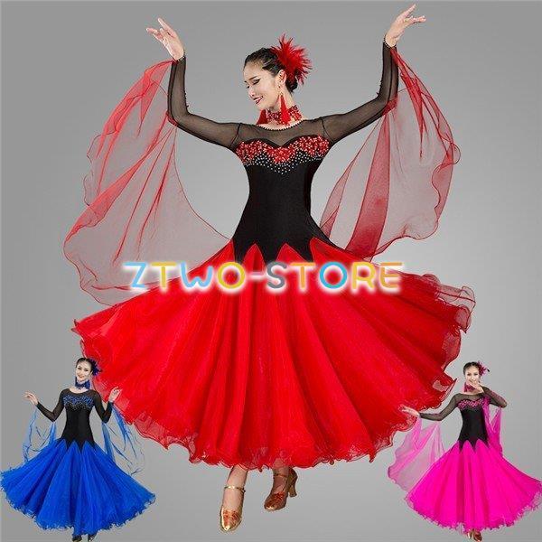 新しい子供用ダンスウェア ダンス衣装 社交ダンス モダンドレス ダンス発表会 大きい裾 練習着 演出用 スタンダードドレス ワルツダンス パーティー用 ラテン衣装 2枚購入で2477円OFF