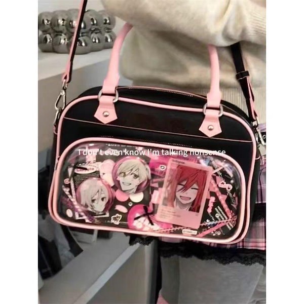 「かわいい～！」 Qoo10] 日系ギャル黒粉盤痛バッグ新型大容量通勤斜 バッグ