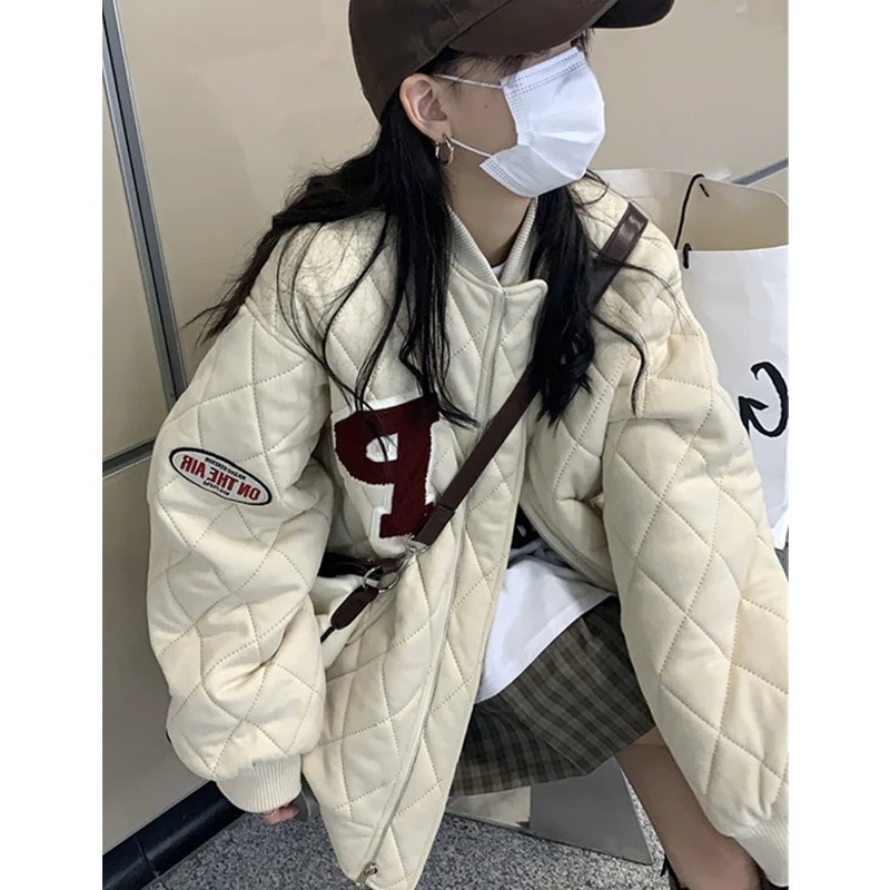 25 ふっくら中綿 ベースボール アウター あたたかい 韓国防寒あったか暖かいかわいい厚手トレンド羽織るファッション系大人ゆったりカジュアルストリートサイズ丈シルエットレディース黑