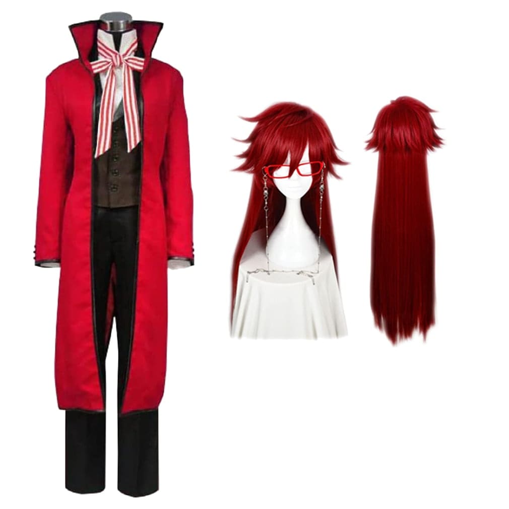 コスプレ衣黒執事グレルサトクリフウィッグ付き赤verメガネ付きイベントパーティー変演出服祝贈り物クリスマスパーティー文化祭