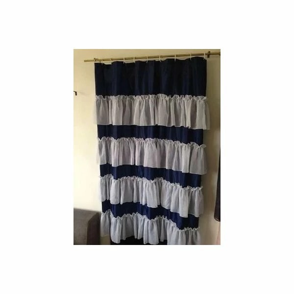 お見逃しなくシャワーカーテン フリフリ フリル かわいい ラブリー (ネイビー×ホワイト)