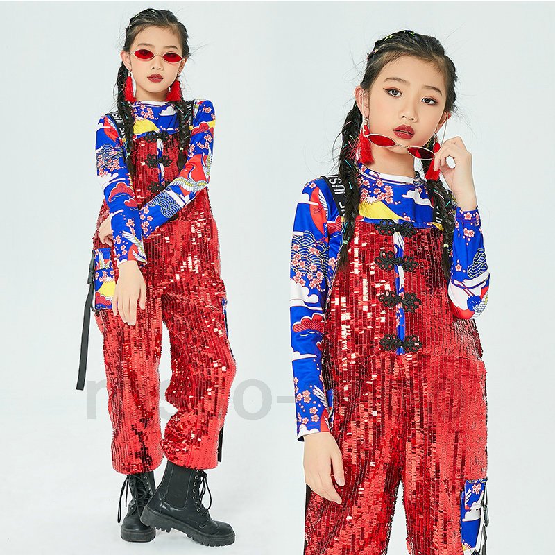 キッズ ダンス衣装 ガールズ オーバーオール キラキラ スパンコール ジャズダンス HIPHOP 韓国 チアガール 応援団 チア ステージ衣装 へそ出し 6,087円