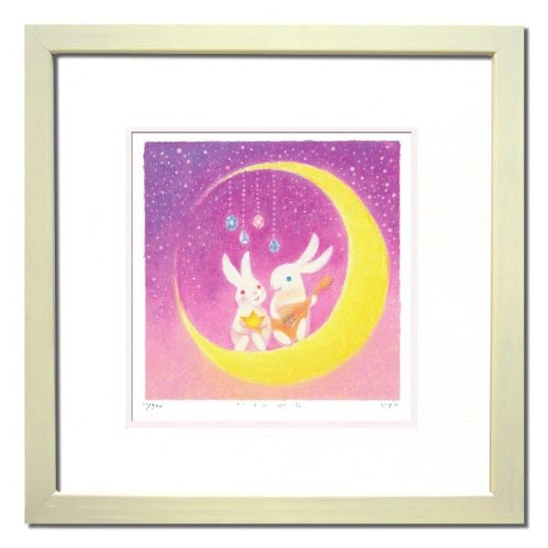 ファブリックパネル アートフレーム メルヘン 草花 かわいい 壁掛け ウォールデコレーション Ryo きらめく夜空で ジグレー版画 320x320mm