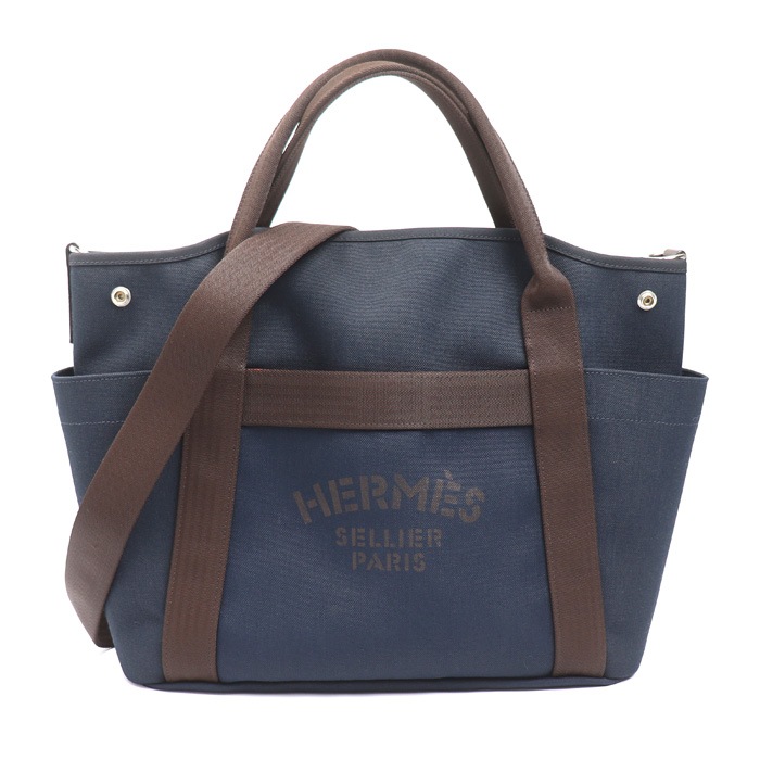 HERMES エルメス サック ド パンサージュ グルーム 2Wayショルダーバッグ ネイビー/フー U刻印 レディース 中古 極美品