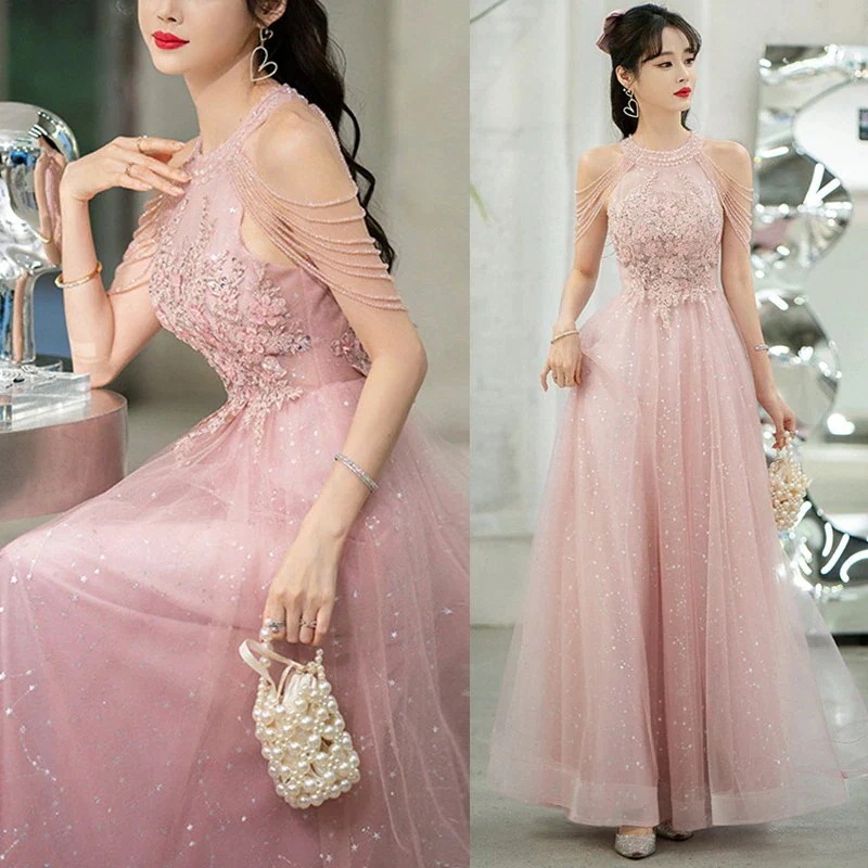 【カスタマイズ対応】ピンク ステージ イブニングドレス キャバ 司会者 お姫様 お呼ばれ ノースリーブワンピース 結婚式 オーダーメイド ドレス パーティードレス ウェディング