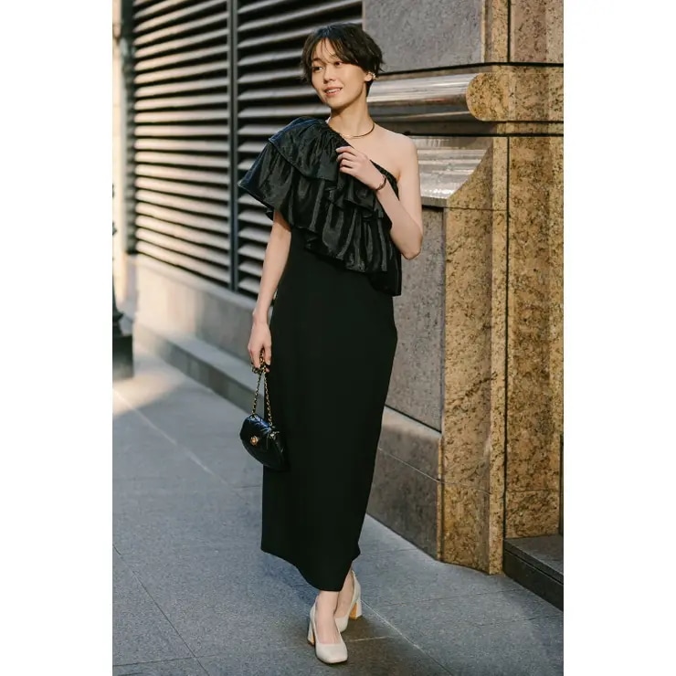 ENC エンク 2WAY one shoulder dress with frill / フリル付き2WAYワンショルダーワンピース 77-004697