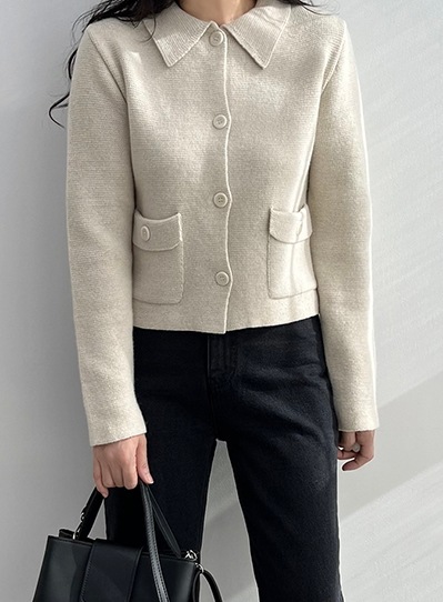 ポケット ウール カラー ニット カーディガン (3c)