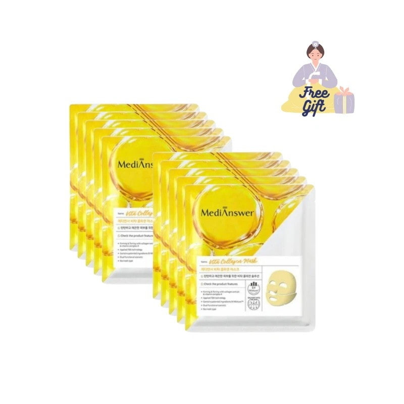 ビタコラーゲンマスク 10枚 / 弾力 / ゲルマスク / コラーゲン / ビタミン / 密着 / しわ / トーンアップ / 眉間のしわ / ほうれい線 / 目尻のシワ / 韓国大人気