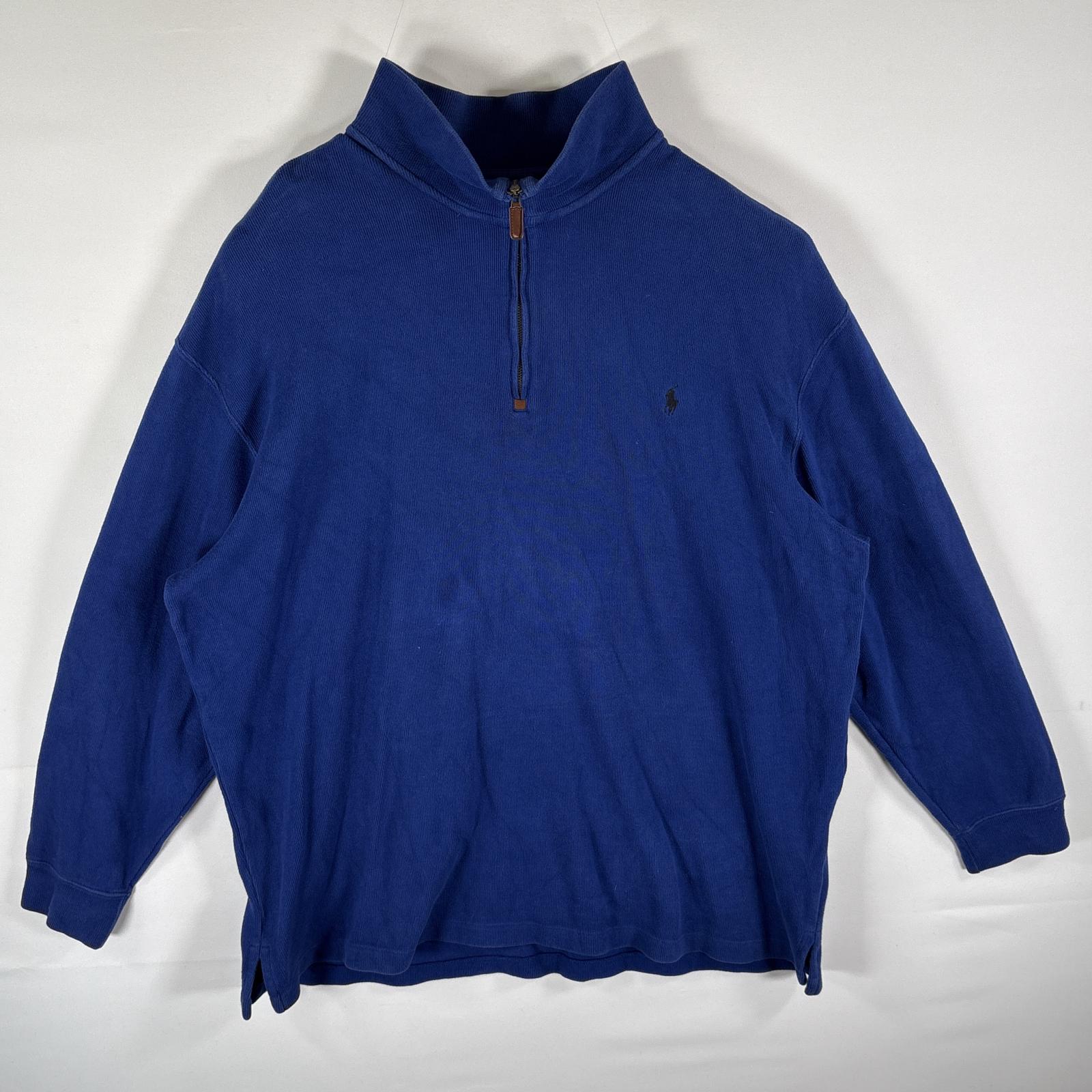 古着 ポロバイラルフローレン Polo by Ralph Lauren スウェット ハーフジップ トレーナー ワンポイントロゴ刺繍 2XB ブルー メンズ 5,610円