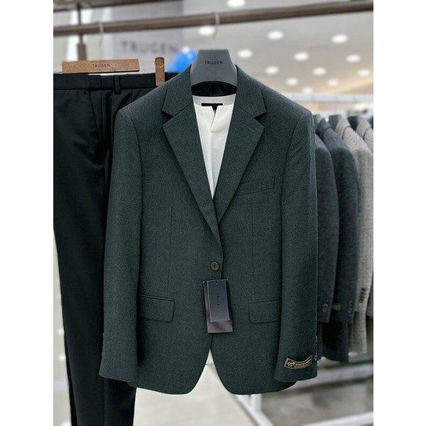 メンズウール70％カシミア混紡ダークグリーン緑色カラーカジュアルセットアップコンビ秋冬ジャケット