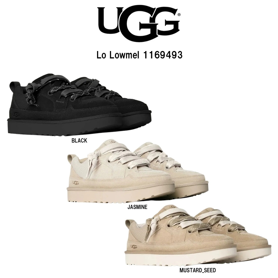 UGG メンズ ロー ローメル スニーカー ローカット レースアップ シューズ スエード キャンバスメッシュ 異素材 ロゴ 厚底 靴 M Lo Lowmel 1169493