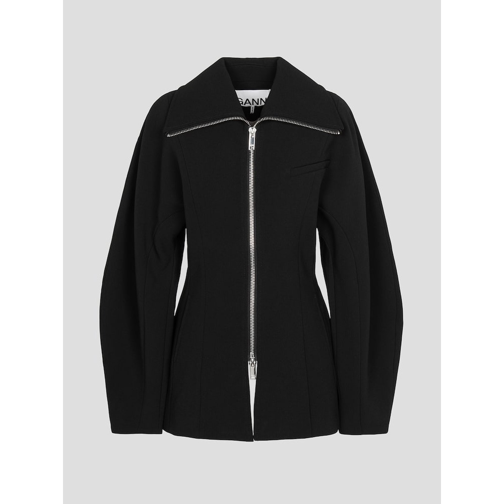 GANNI ボンデッドクレープカーブスリーブジャケット-ブラック FW24-QN4811R035
