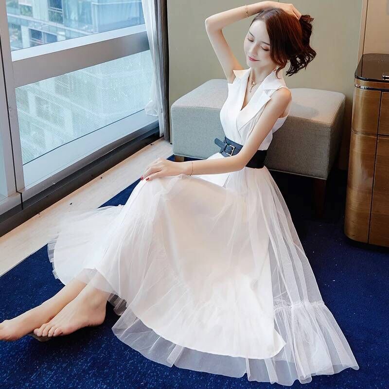スカート小柄な白いスーツのワンピース2021新作女性夏スカートファッション職業気質修身白色シンプルで気前がいいです