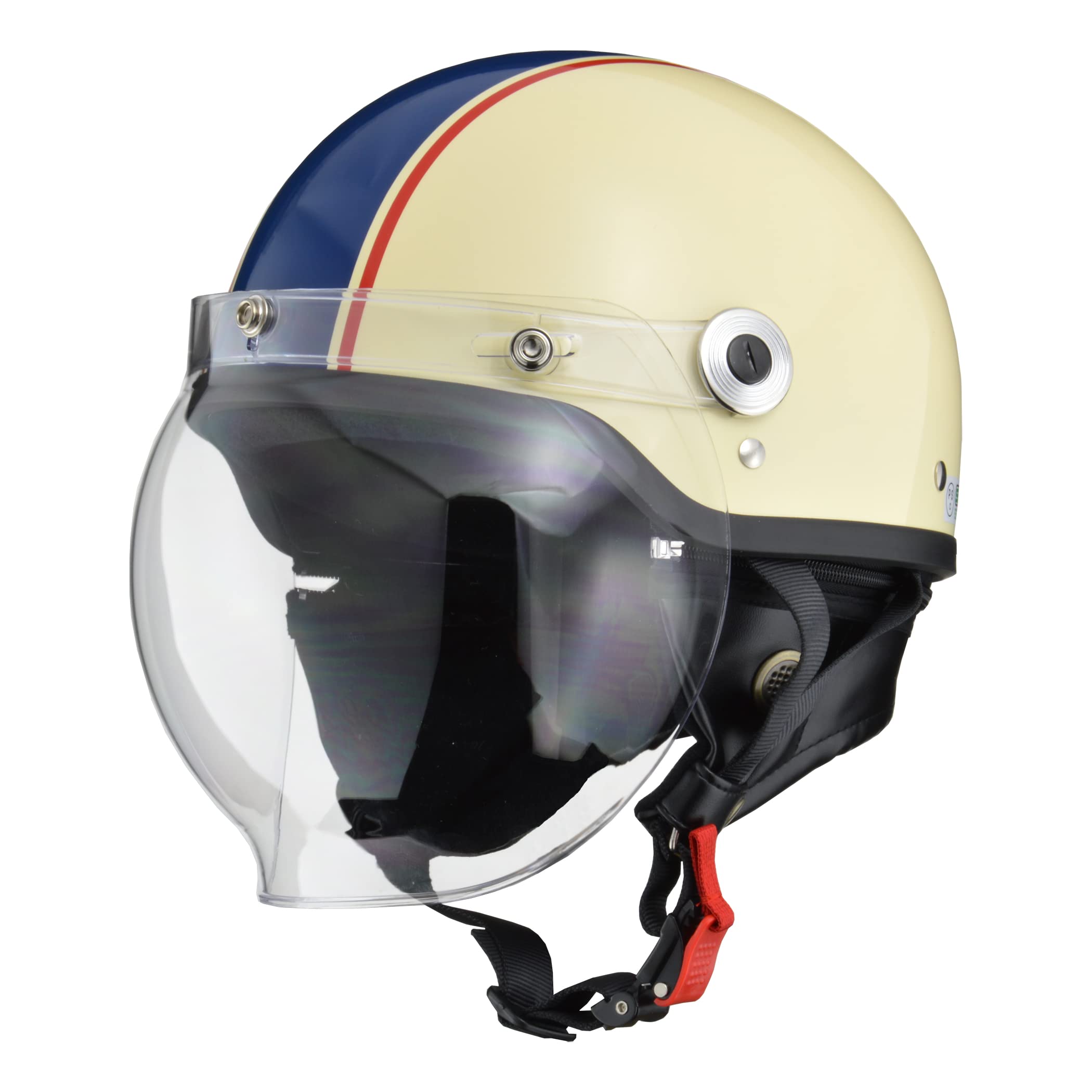 [リード工業] バイクヘルメット ジェット CROSS バブルシールド付き アイボリー×ネイビー CR-760 - FREE (頭囲 57cm~60cm未満)