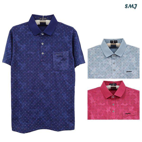 SMJ1793メンズ半袖襟付きTシャツ中年男性クール半袖Tシャツ