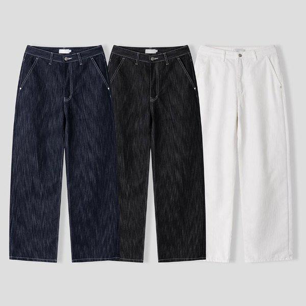 メンズノンフェイドステッチワイドデニムパンツ AS-JES-Q007-ダークブルー