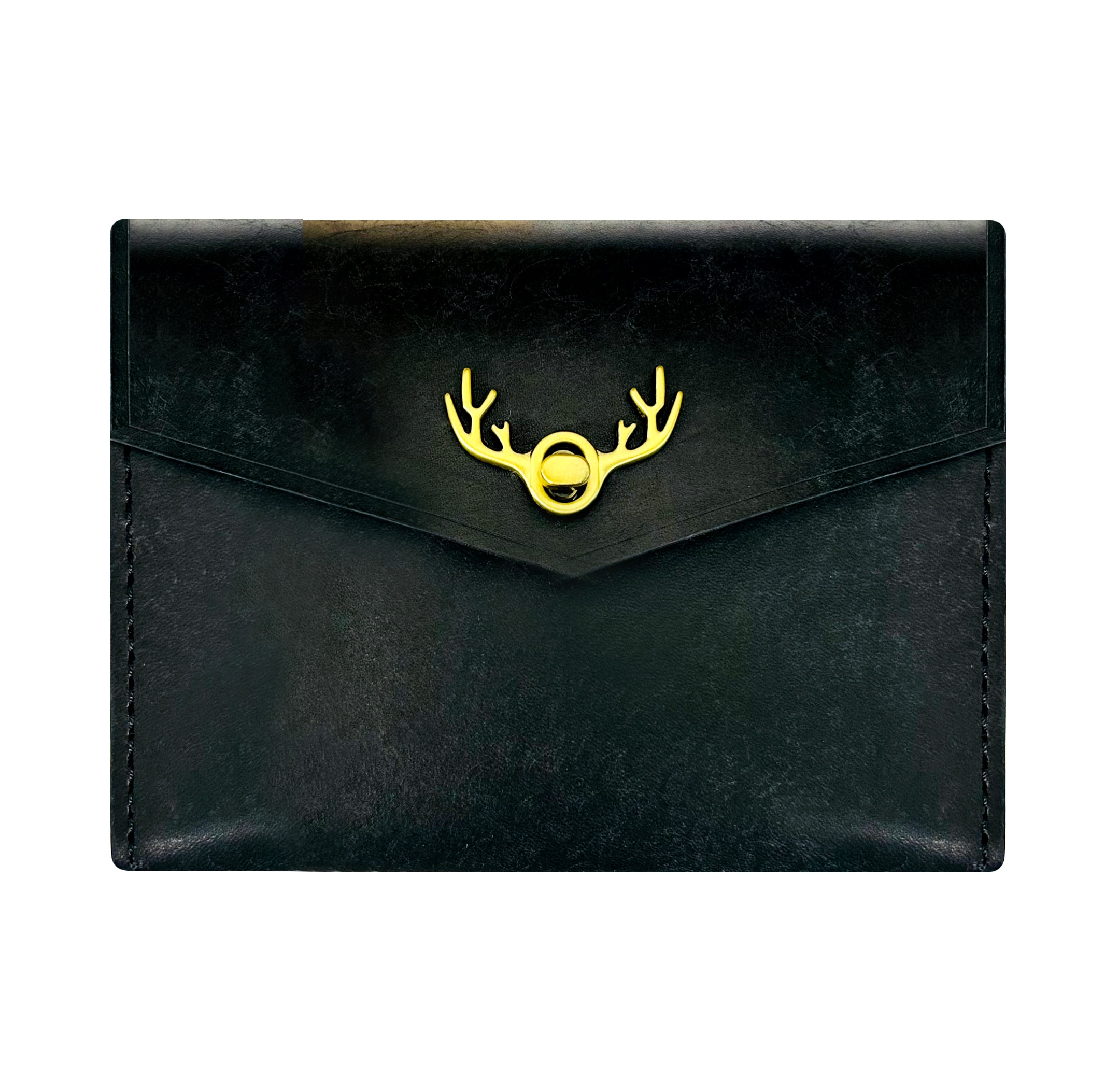 鹿の角飾り付き留め具収納ポーチ ダイアリー素材収納用 高級牛革製ポーチ