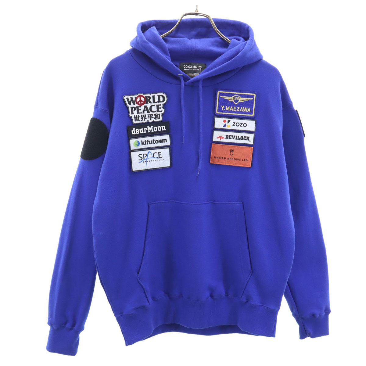 СОЮЗ МС-20 前澤友作 長袖 企業ワッペン スウェットパーカー M ブルー 宇宙打ち上げ記念 プルオーバー メンズ 古着