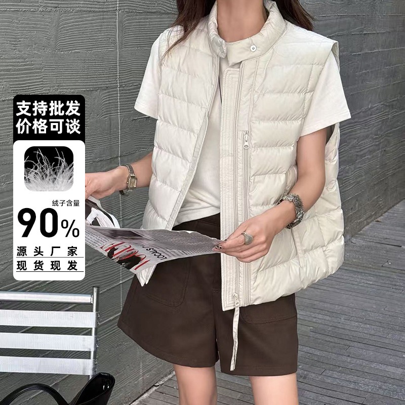 高品質の90％ダックダウンPinghu 2025冬新作レディースダウンベストショートカジュアルスタンドカラーベスト