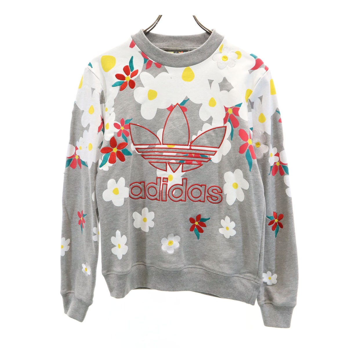 花柄 トレフォイルロゴ 長袖 トレーナー XS グレー レディース 古着