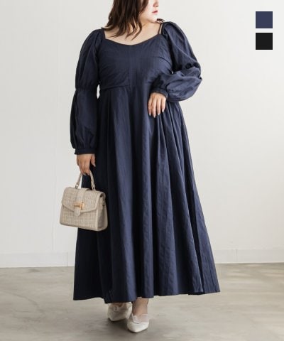 大きいサイズ レディース LL 3L 4L XL XXL XXXL CLETTEオリジナル3WAYスリーブドビーロングワンピース