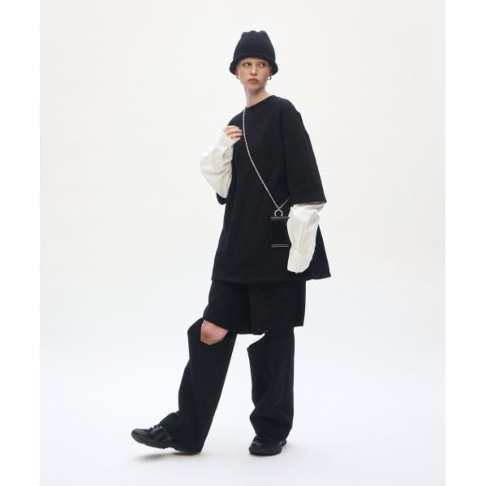 TREEMINGBIRD Knee Slit Wide Pants Black TMB233PT802_70