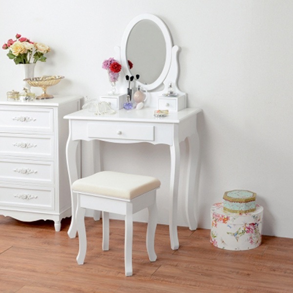 ドレッサーセット スツール付 猫脚 ロマンチック 幅70cm ドレッサー 化粧台 メイク台 鏡台 デスク テーブル ミラー 鏡 コスメ 化粧 収納 引き出し スツール 椅子 木製