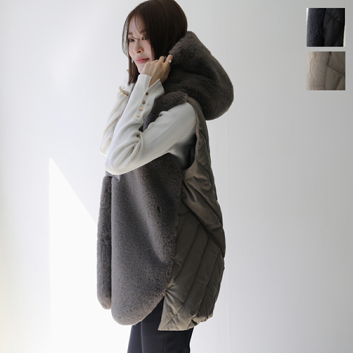 MARECHAL TERRE マルシャル・テル フーディー ファーベスト ZMT214VT334B レディース ファー×キルティングダウン コンビ フード カラー3色