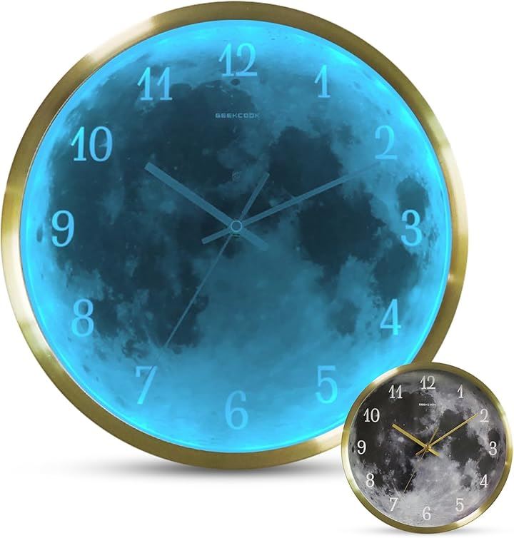 夜光天体時計 光る時計 暗がりで音声に反応 壁掛け時計 かけ時計 おしゃれ 壁時計 wall clock 静音( ゴールド)