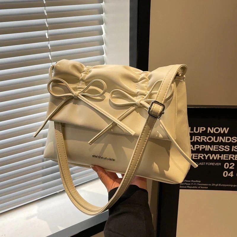 韓国ファッション 可愛い プリーツ 蝶結び ハンドバッグ 気質 水筒ポーチ ミニ バッグ 質感 ショルダーバッグ トートバック