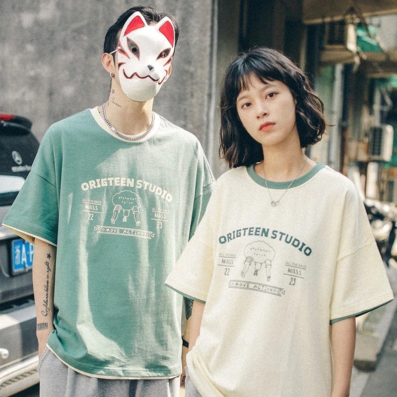 重ね着風トップス オーバーサイズtシャツ 半袖 ラウンドネック T シャツ 男女兼用tシャツ カップルtシャツ ストリート系ファッション 個性的 4,646円