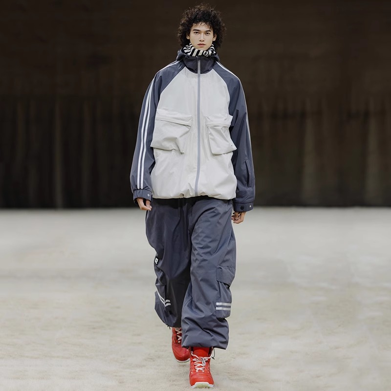 スノーボードウェア 2024 2025 上下セット レディース メンズ 防水20000 ジャケット アウター パンツ ストライプ グレー 3Lスノボー スキーウェア スノボウェア 韓国風 防水防風