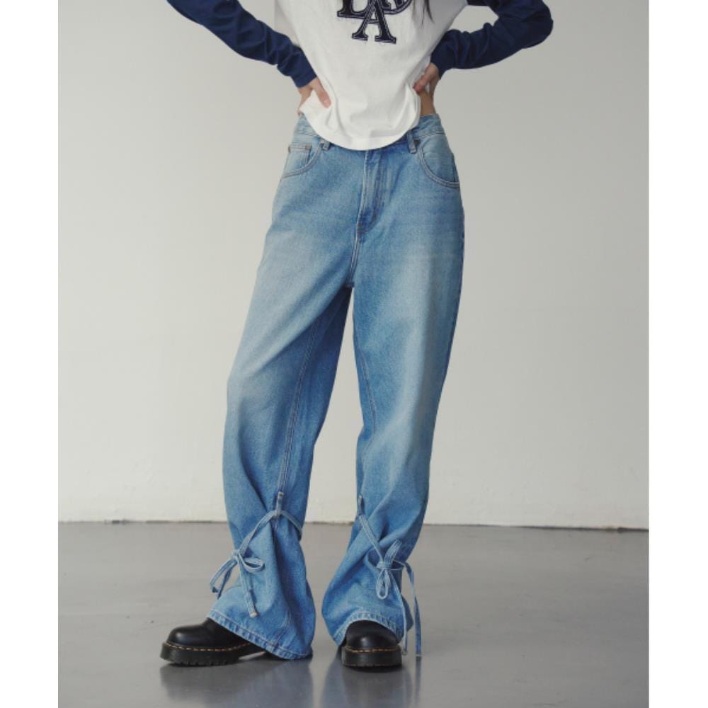 PRENDA RIBBON STRING POINT DENIM PANTS LIGHT BLUE PRTFAW