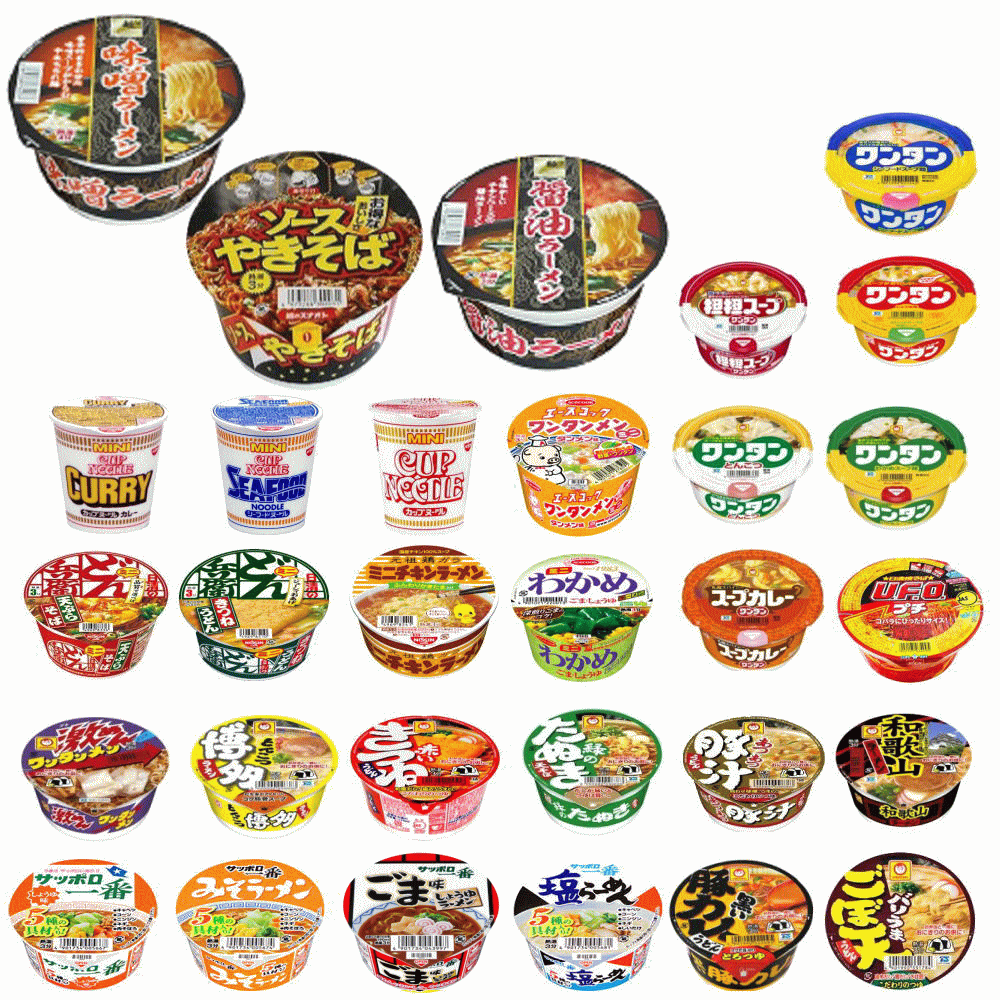 マルちゃん どん兵衛 エースコック 勢揃い ミニカップ麺27種に 味のスナオシ(レギュラーサイズ)も入った マンスリー 30食セット 関東圏送料無料