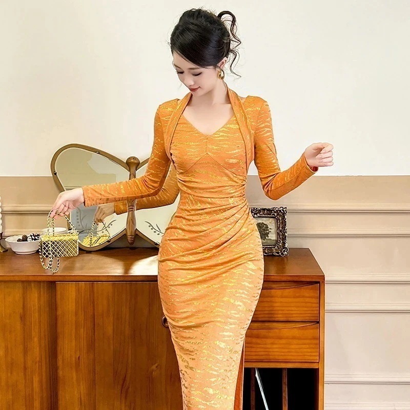 秋冬 タイト ワンピース スリム パーティードレス キャバ 着痩せ 大人 同窓会 披露宴 卒業式 結婚式 演奏会 ウェディング 二次会30%までに制限