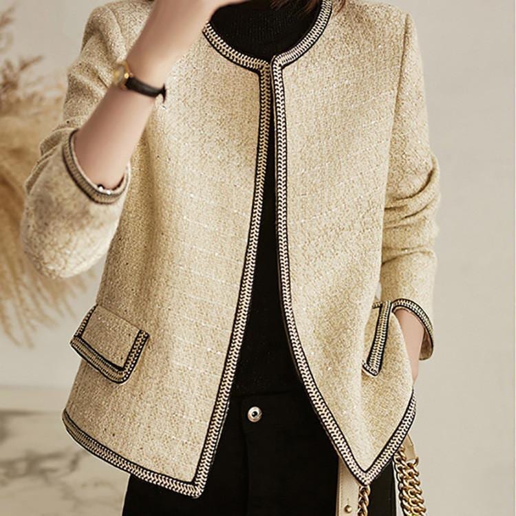 ツイードジャケット レディース 40代 長袖ノーカラージャケット ショット丈ツイードコート 春コートアウター 秋服 大人韓国風 通勤OL オフィス 結婚式 入学式