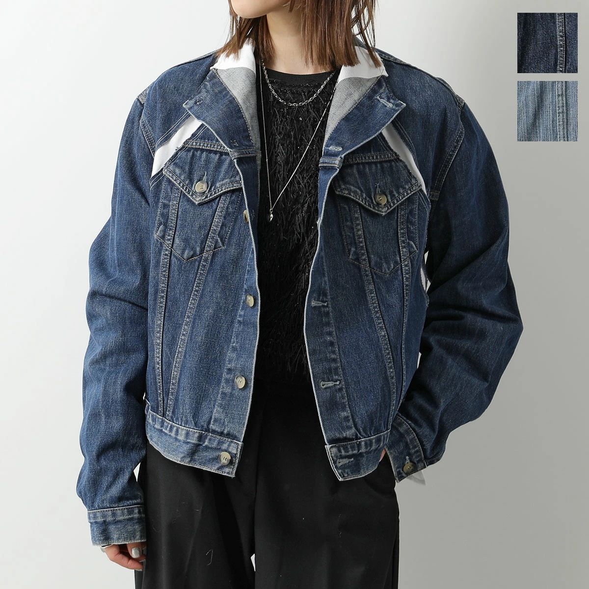 Lutz Huelle ルッツヒュエル デニム ジャケット TRACK DENIM JACKET レディース ウォッシュ スタンドネック 切替 ライン 001/WHITEその他 アウター