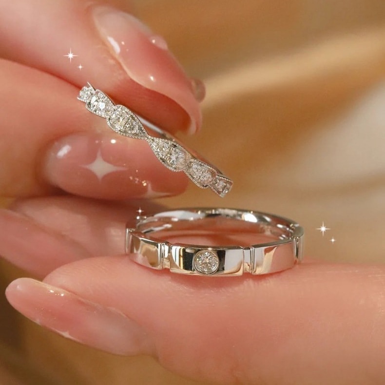 輝きリング ペアリング 指輪 レディース メンズ リング プレゼント ギフト 女性 アクセサリー シルバー925 ピンキーリング ジュエリー 高見え カップルリング 男女兼用 モアサナイト 美しい