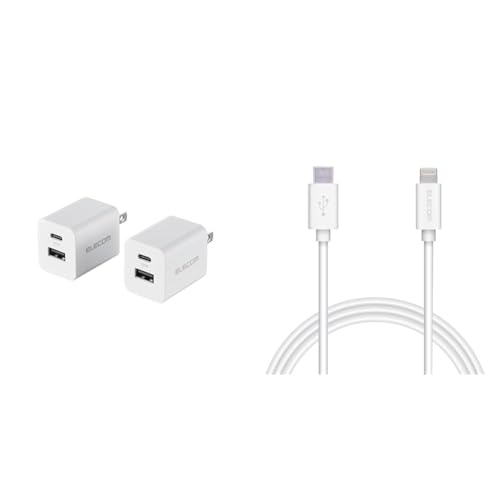 【Lightningケーブルセット】 エレコム Type-C 充電器 2個セット 20W USB PD対応 2ポート USB-C USB-A ホワイト EC-AC22X2WH + TypeC to L