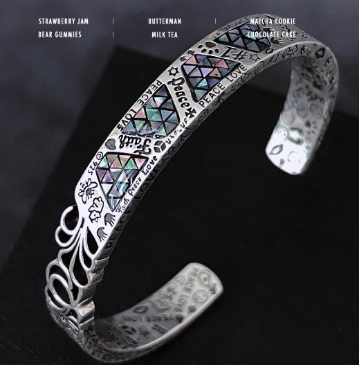 「The Origin of Everything」S925 シルバーシェルジオメトリックグラフィティトーテムオープンカップルブレスレット INS ニッチデザイン